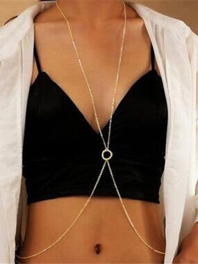 Body Chain 14K Gold Plated  for Women, Sexy Layered Belly Waist Chain Crossover